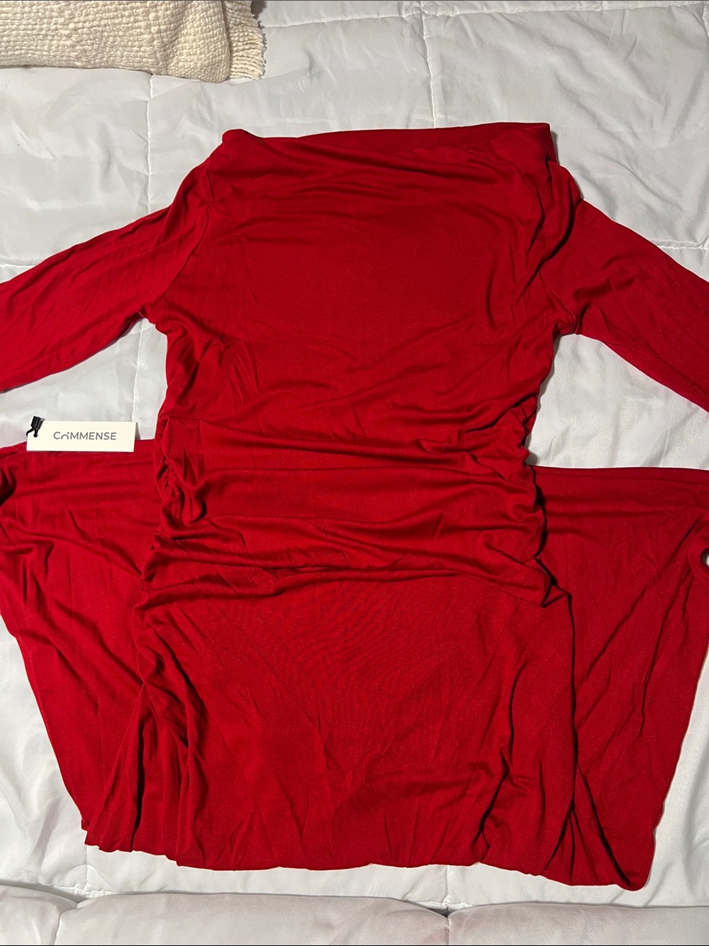 Commense Off-Shoulder Ruffle Knit Red Dress - Picture 12 of 12